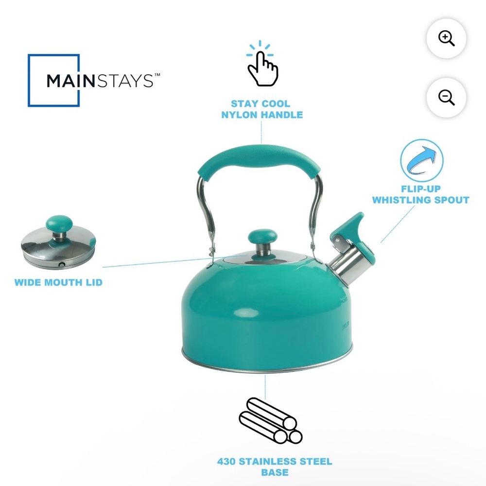 Mainstays Teal Whistling Kettle with Stainless Steel Base